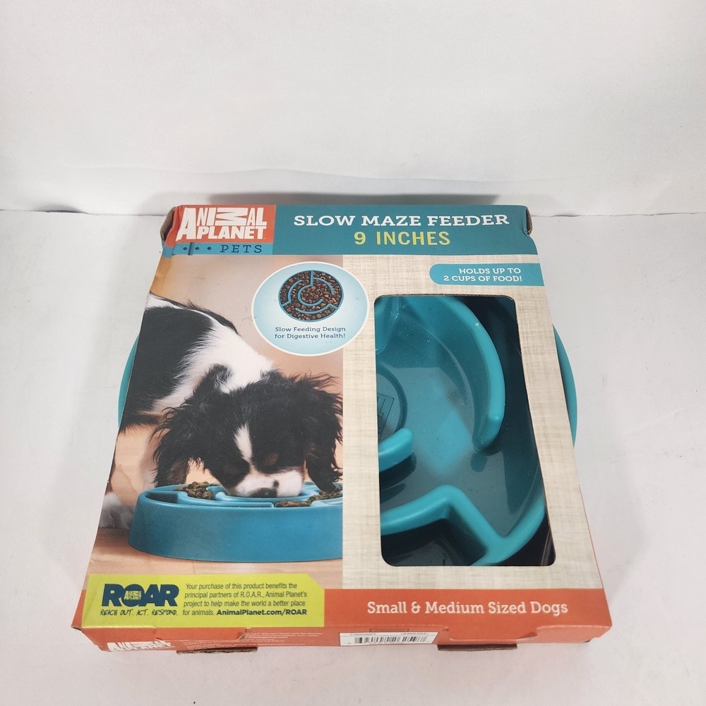 Animal Planet Pets Slow Maze Feeder Dog Bowl 9" Blue New Open Box